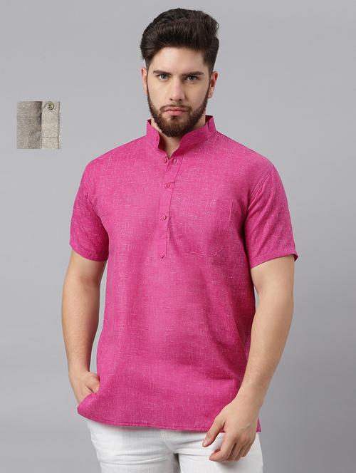 men pack of 2 mandarin neck solid short kurtas - 20050454 - Very Small Image - 1
