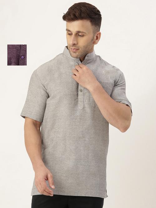 men pack of 2 mandarin neck solid short kurtas - 20050459 - Very Small Image - 1