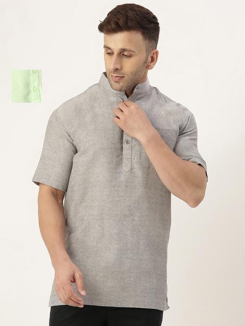 men pack of 2 mandarin neck solid short kurtas - 20050464 - Very Small Image - 1