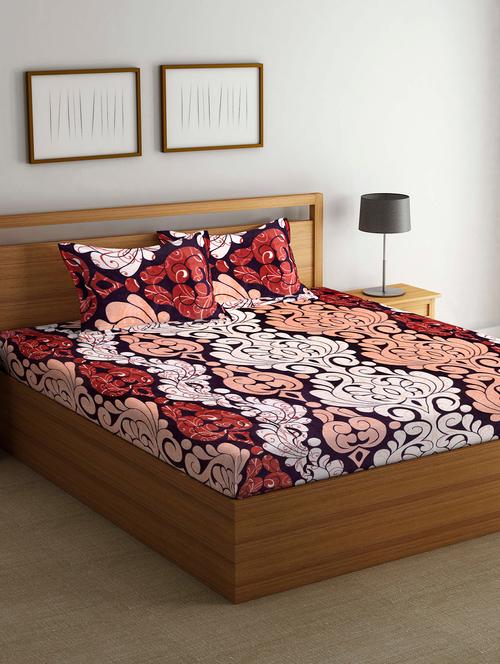 floral 300 tc warm velvet king bedsheet & 2 pillow covers - 20051309 - Very Small Image - 1