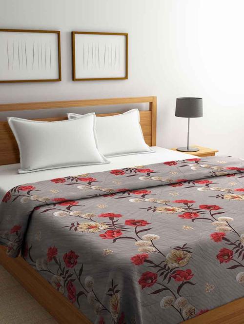 fabinaliv beige floral 350 gsm micro fiber filling double bed comforter - 20052052 - Very Small Image - 1