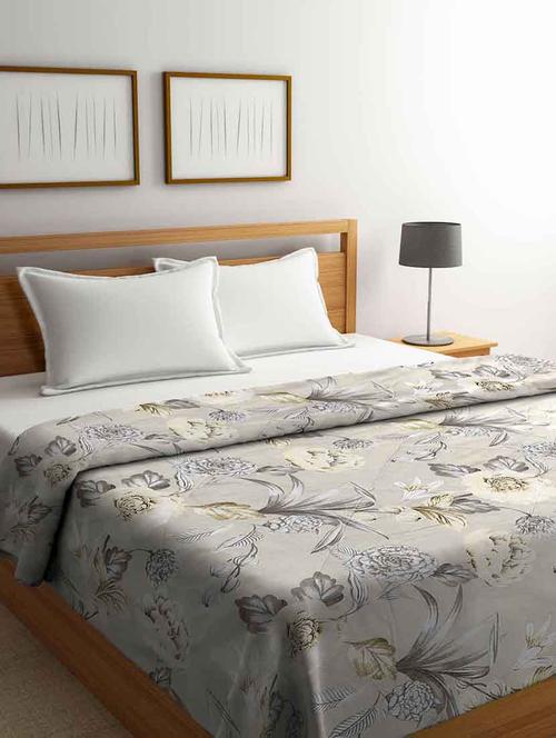 fabinaliv cream floral 350 gsm micro fiber filling double bed comforter - 20052054 - Very Small Image - 1