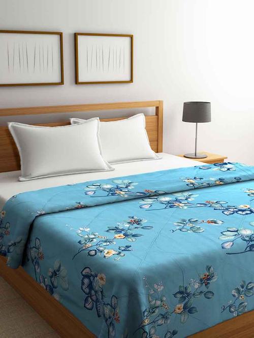 fabinaliv blue floral 350 gsm micro fiber filling double bed comforter - 20052056 - Very Small Image - 1