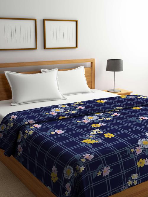 fabinaliv blue floral 350 gsm micro fiber filling double bed comforter - 20052058 - Very Small Image - 1