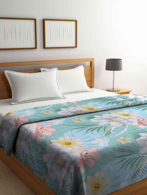 fabinaliv green floral 350 gsm micro fiber filling double bed comforter - 20052060 - Very Small Image - 1