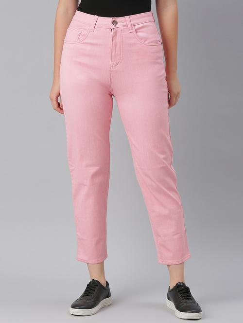 high rise solid mom jeans - 20052137 - Very Small Image - 1