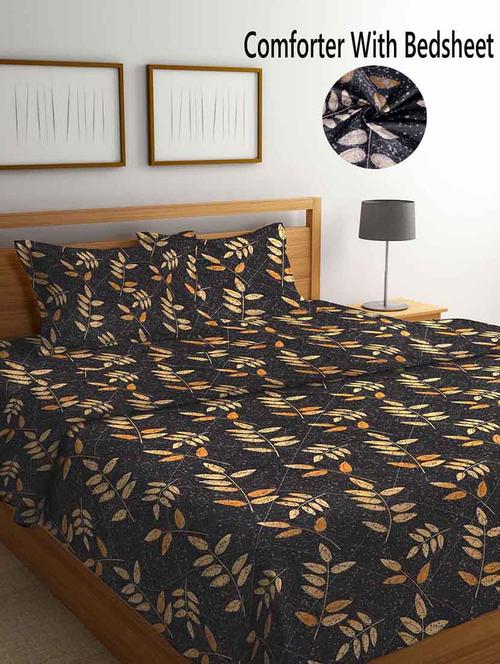 fabinaliv black floral 350 gsm micro fiber filling comforter bedding set - 20053194 - Very Small Image - 1