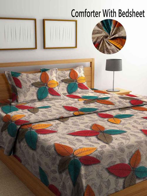 fabinaliv multicolor floral 350 gsm micro fiber filling comforter bedding set - 20053199 - Very Small Image - 1