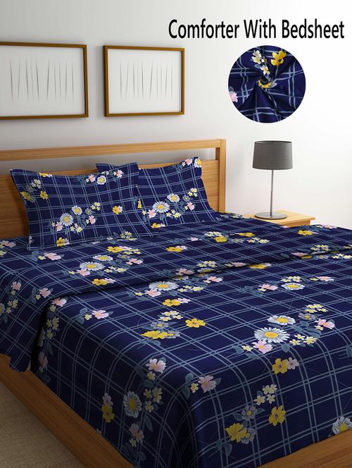 fabinaliv blue floral 350 gsm micro fiber filling comforter bedding set - 20053206 - Very Small Image - 1