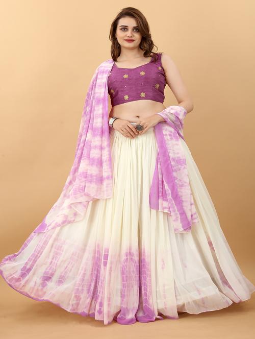 purple semi-stitched flared lehenga - 20053652 - Very Small Image - 1