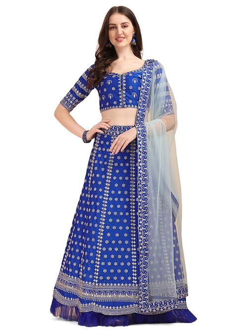 blue self design unstitched lehenga - 20054051 - Very Small Image - 1