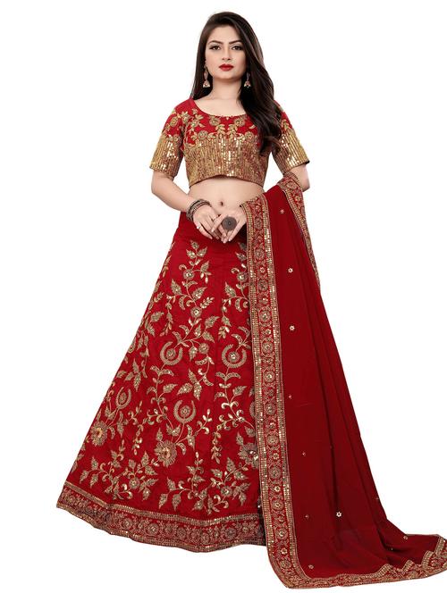 red self design unstitched lehenga - 20054095 - Very Small Image - 1