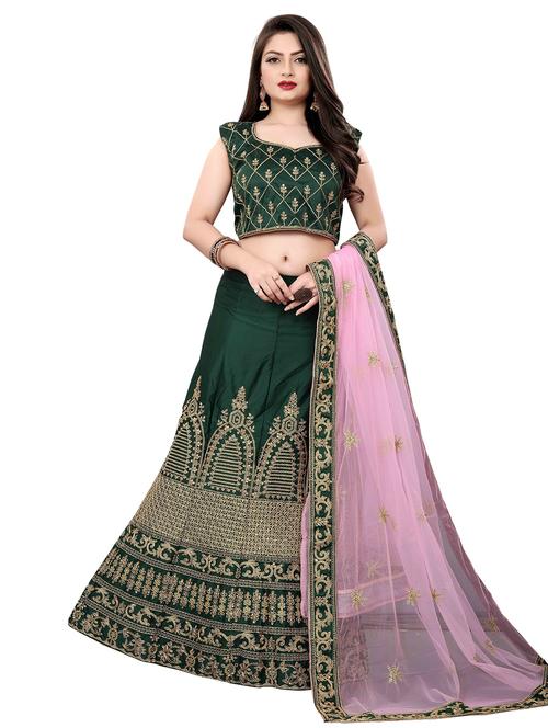 green self design unstitched lehenga - 20054100 - Very Small Image - 1
