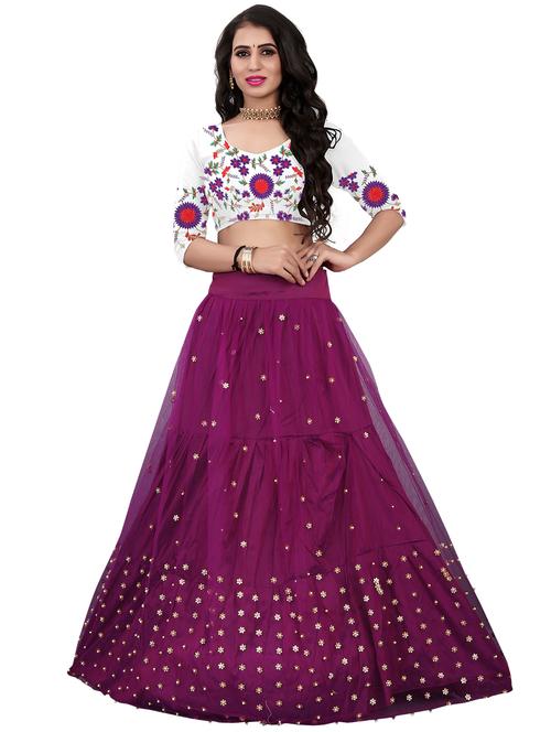 purple self design unstitiched lehenga - 20054110 - Very Small Image - 1