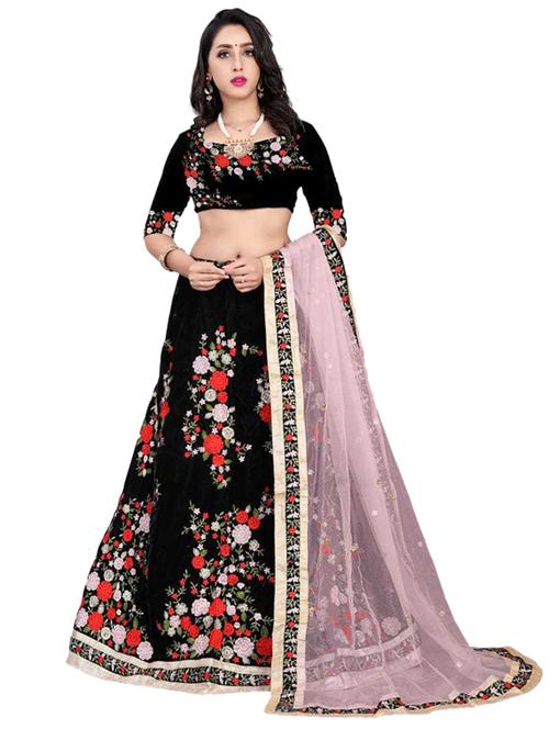 black self design unstitiched lehenga - 20054120 - Very Small Image - 1