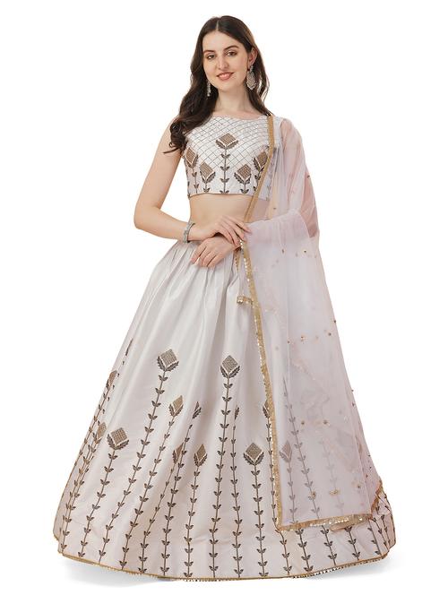 white self design unstitched lehenga - 20054156 - Very Small Image - 1