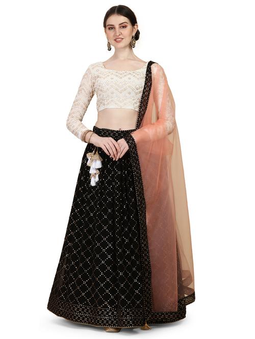 black self design unstitiched lehenga - 20054157 - Very Small Image - 1