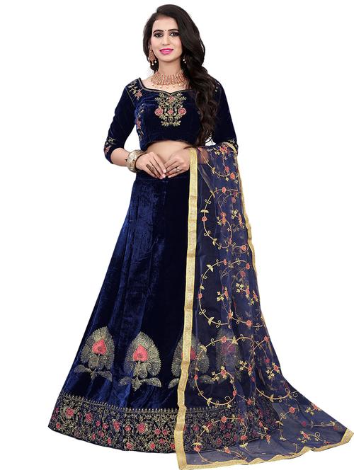 blue self design unstitched lehenga - 20054163 - Very Small Image - 1