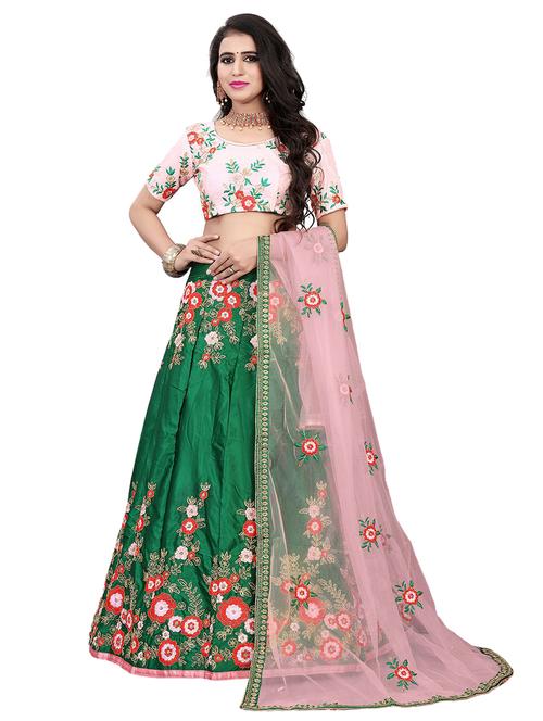 green self design unstitched lehenga - 20054164 - Very Small Image - 1