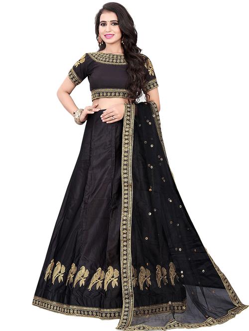 black self design unstitiched lehenga - 20054165 - Very Small Image - 1