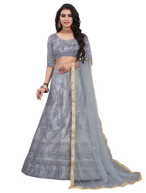 grey self design unstitched lehenga - 20054169 - Very Small Image - 1