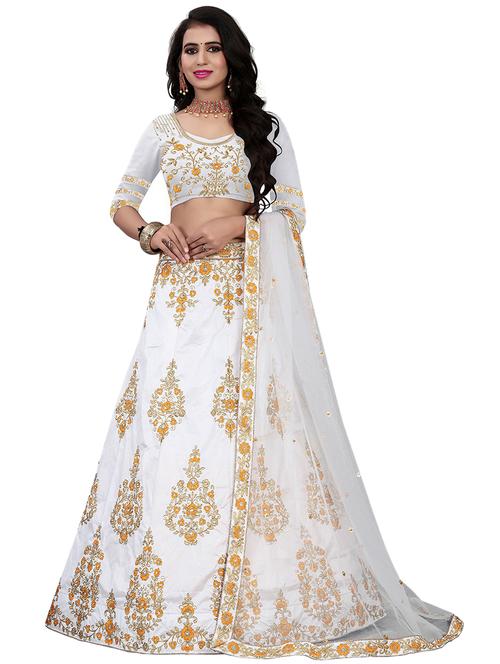 white self design unstitched lehenga - 20054171 - Very Small Image - 1