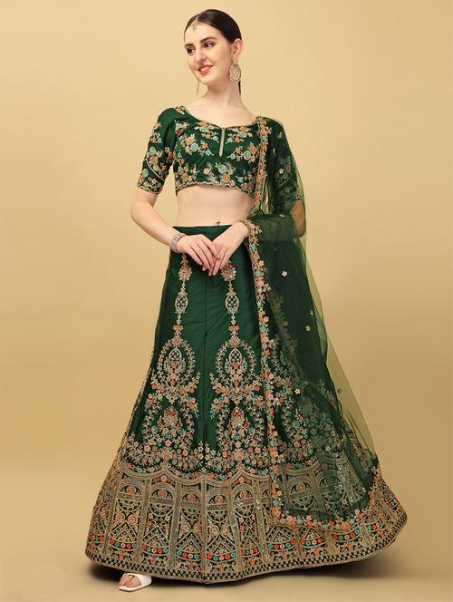 green self design unstitched lehenga - 20054174 - Very Small Image - 1