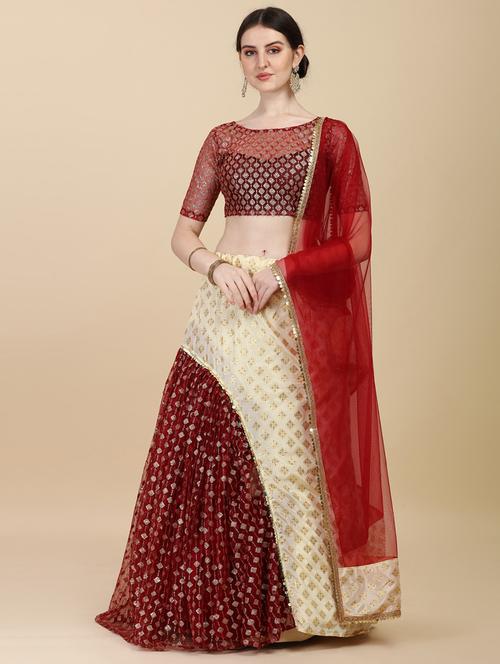 red self design unstitched lehenga - 20054188 - Very Small Image - 1