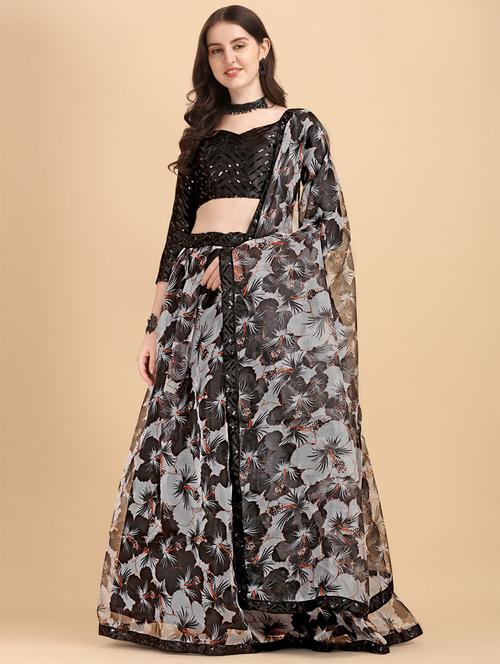 printed unstitched flared lehenga - 20054196 - Very Small Image - 1