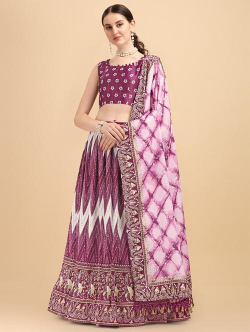 printed unstitched flared lehenga - 20054207 - Very Small Image - 1