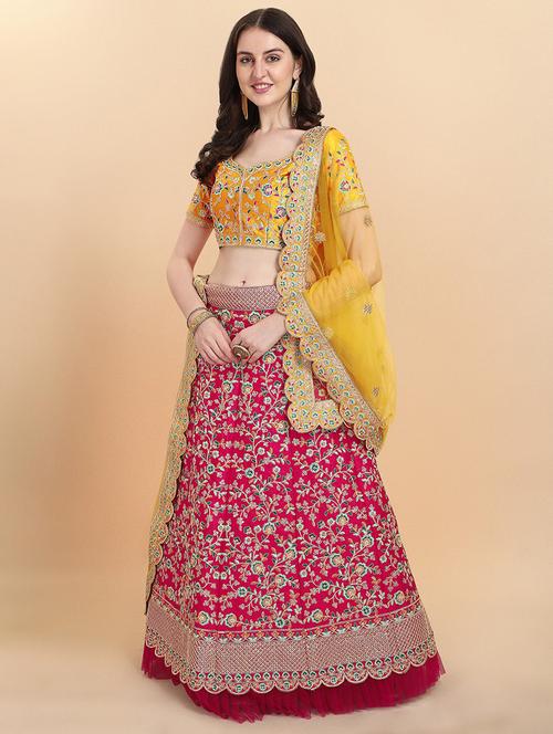 pink self design unstitched lehenga - 20054215 - Very Small Image - 1