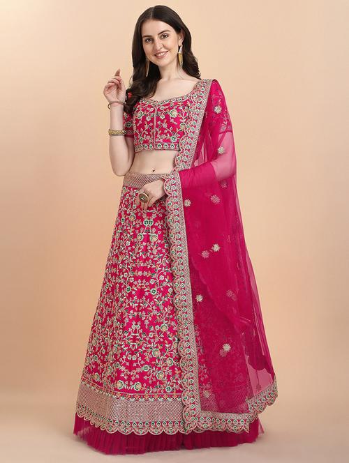 pink self design unstitched lehenga - 20054217 - Very Small Image - 1