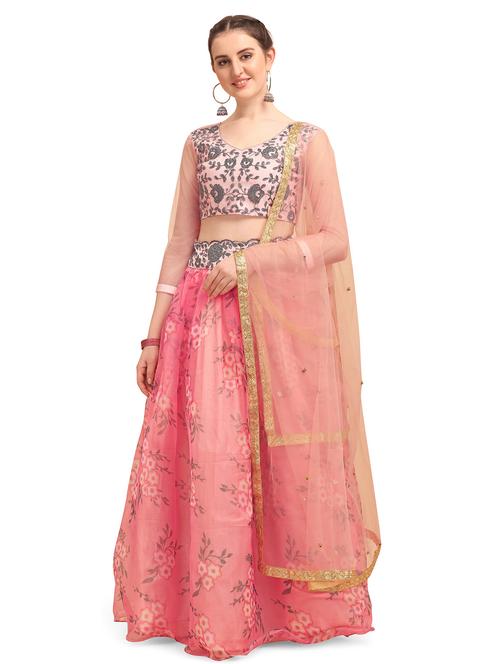 printed unstitched flared lehenga - 20054239 - Very Small Image - 1
