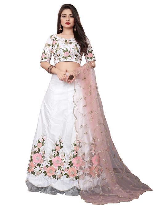 white self design unstitched lehenga - 20054256 - Very Small Image - 1