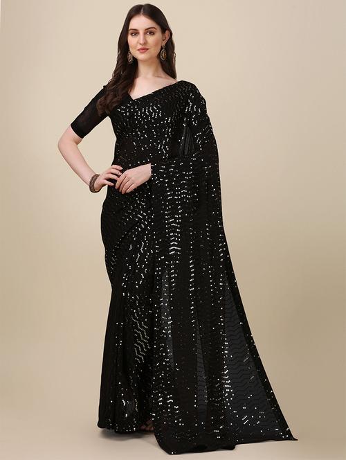 self design sequin work saree with blouse - 20054292 - Very Small Image - 1