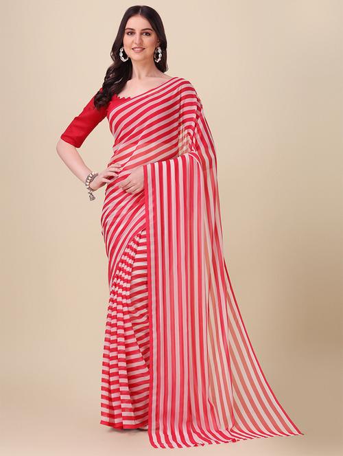 stripes printed saree with blouse - 20054296 - Very Small Image - 1