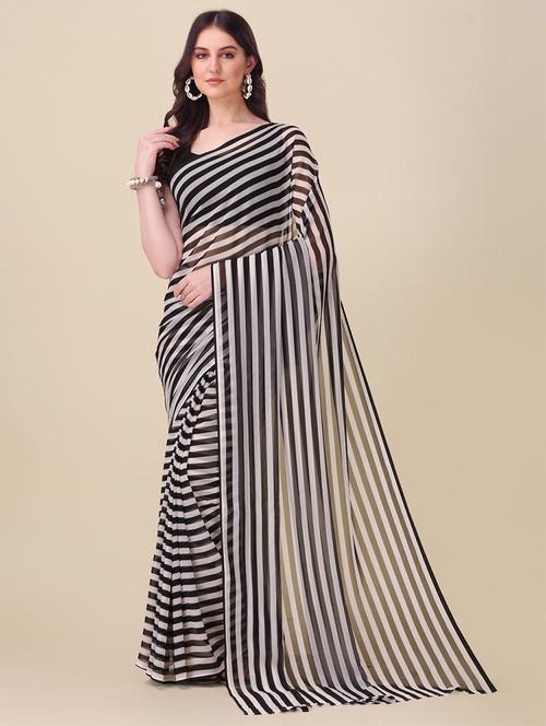 stripes printed saree with blouse - 20054299 - Very Small Image - 1