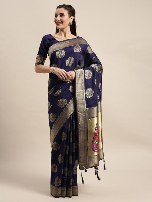 self design banarasi saree with blouse - 20054327 - Very Small Image - 1
