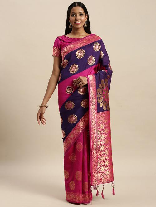 self design banarasi saree with blouse - 20054328 - Very Small Image - 1