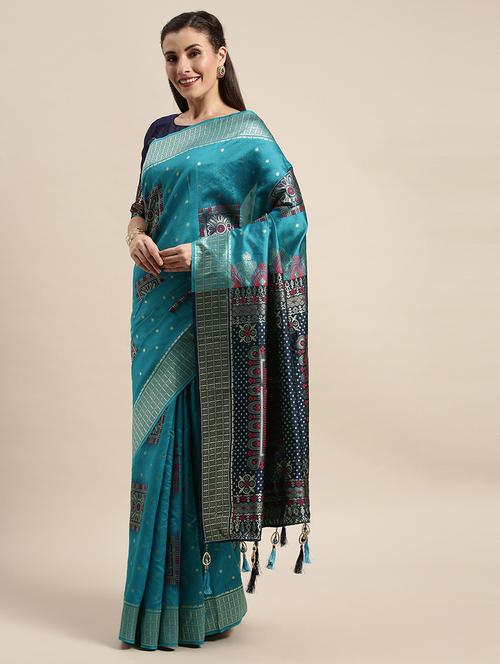 blue banarasi saree with blouse - 20054331 - Very Small Image - 1