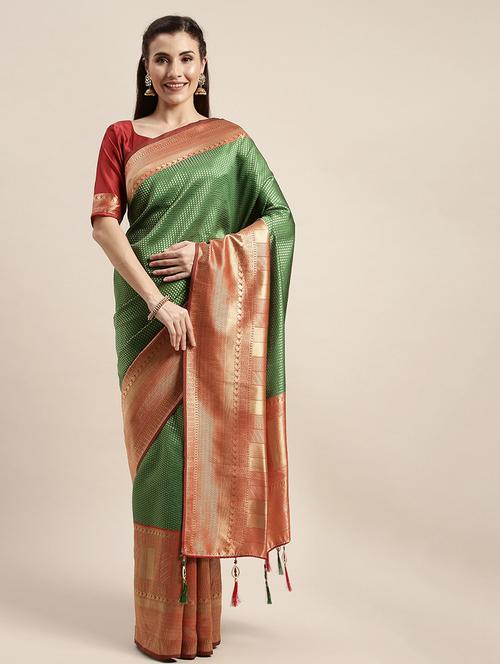 green banarasi saree with blouse - 20054344 - Very Small Image - 1