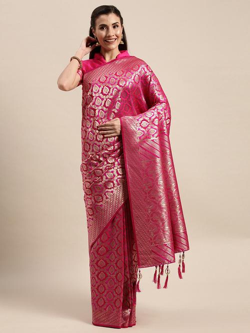 pink banarasi saree with blouse - 20054347 - Very Small Image - 1