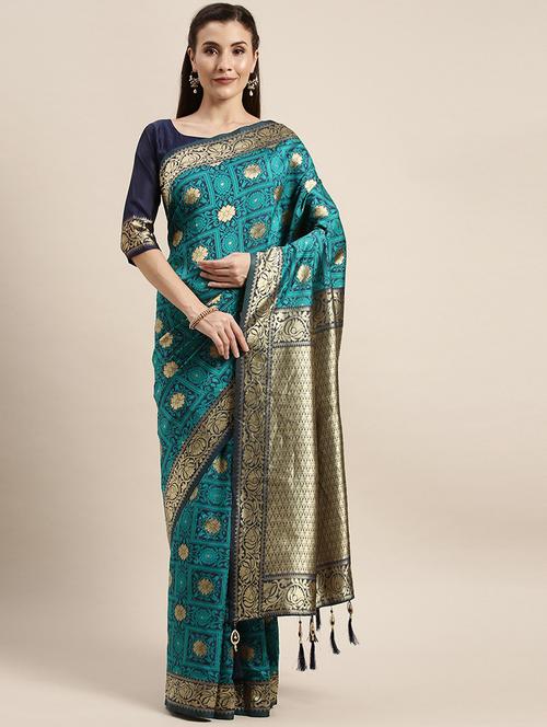 green banarasi saree with blouse - 20054355 - Very Small Image - 1