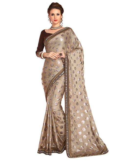 cream printed saree with blouse - 20054364 - Very Small Image - 1