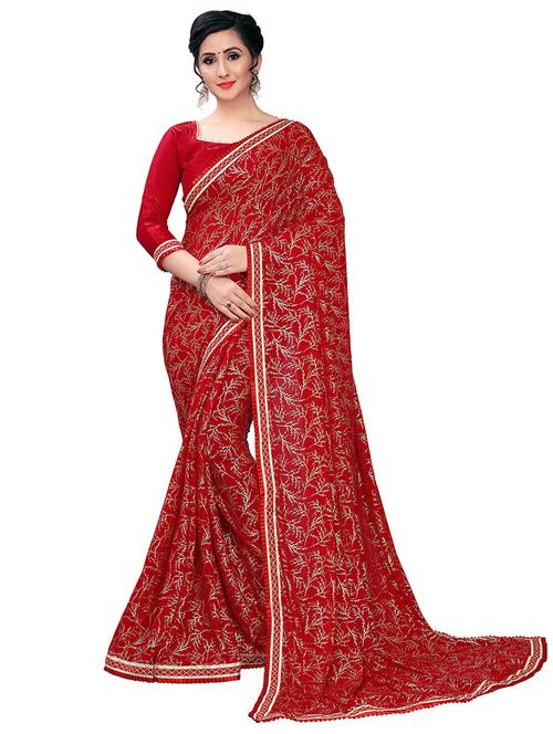 red self design saree with blouse - 20054366 - Very Small Image - 1