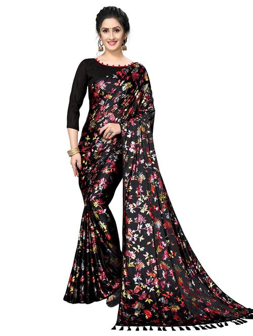 black floral printed saree with blouse - 20054384 - Very Small Image - 1