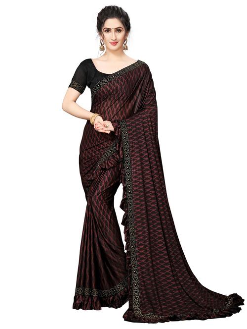 maroon printed saree with blouse - 20054386 - Very Small Image - 1