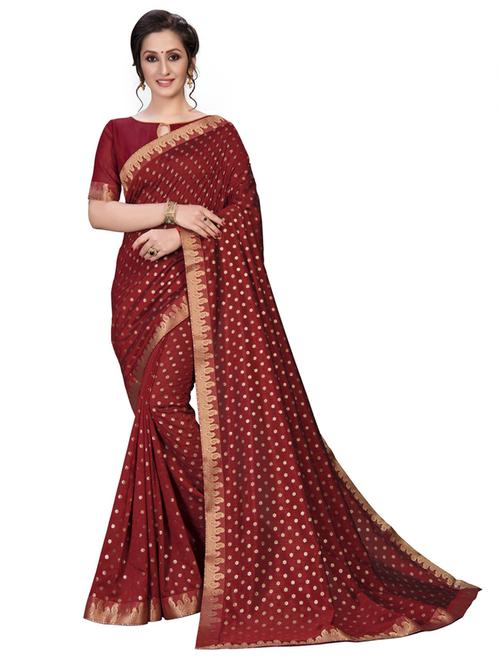 maroon printed saree with blouse - 20054431 - Very Small Image - 1