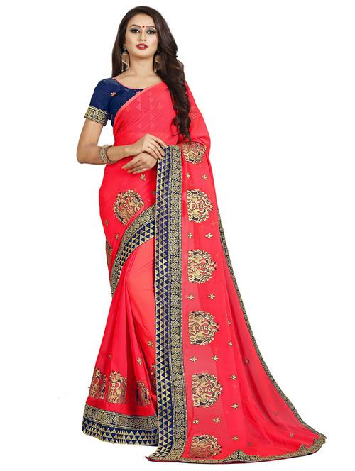embroidered saree with blouse - 20054440 - Very Small Image - 1
