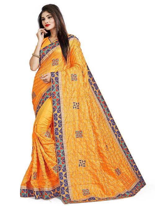 orange art silk saree with blouse - 20054445 - Very Small Image - 1